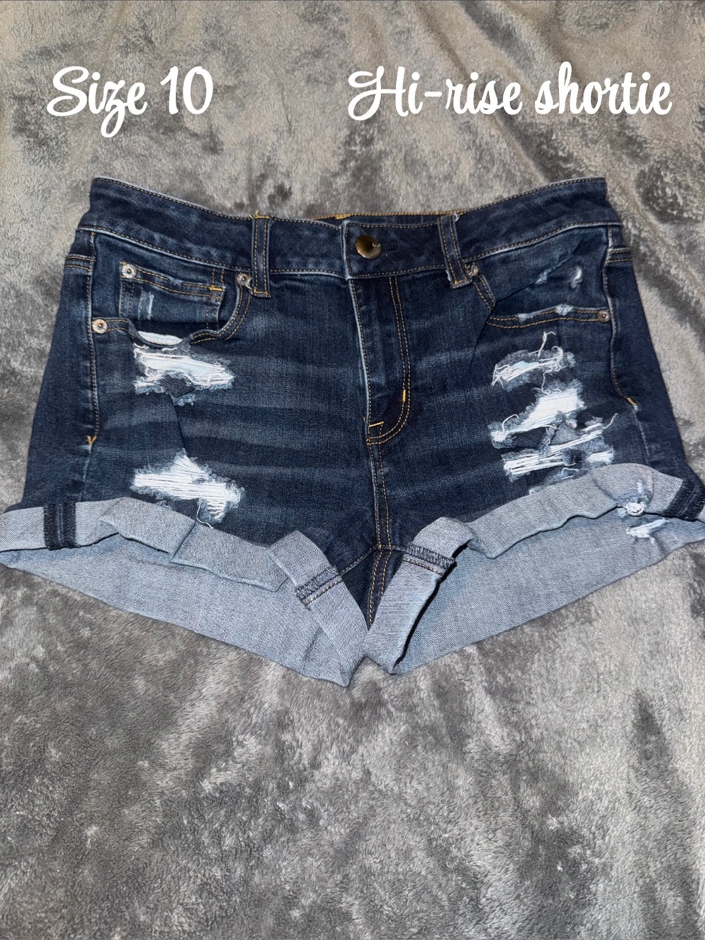 American Eagle Outfitters Dark Blue Distressed High-Rise Jean Shorts